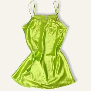 Avid love whimsical fairie neon green silk slip dress size M